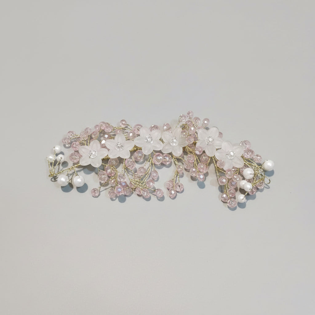 Crystal Floral Pink Hair Brooch For Women - 1pc