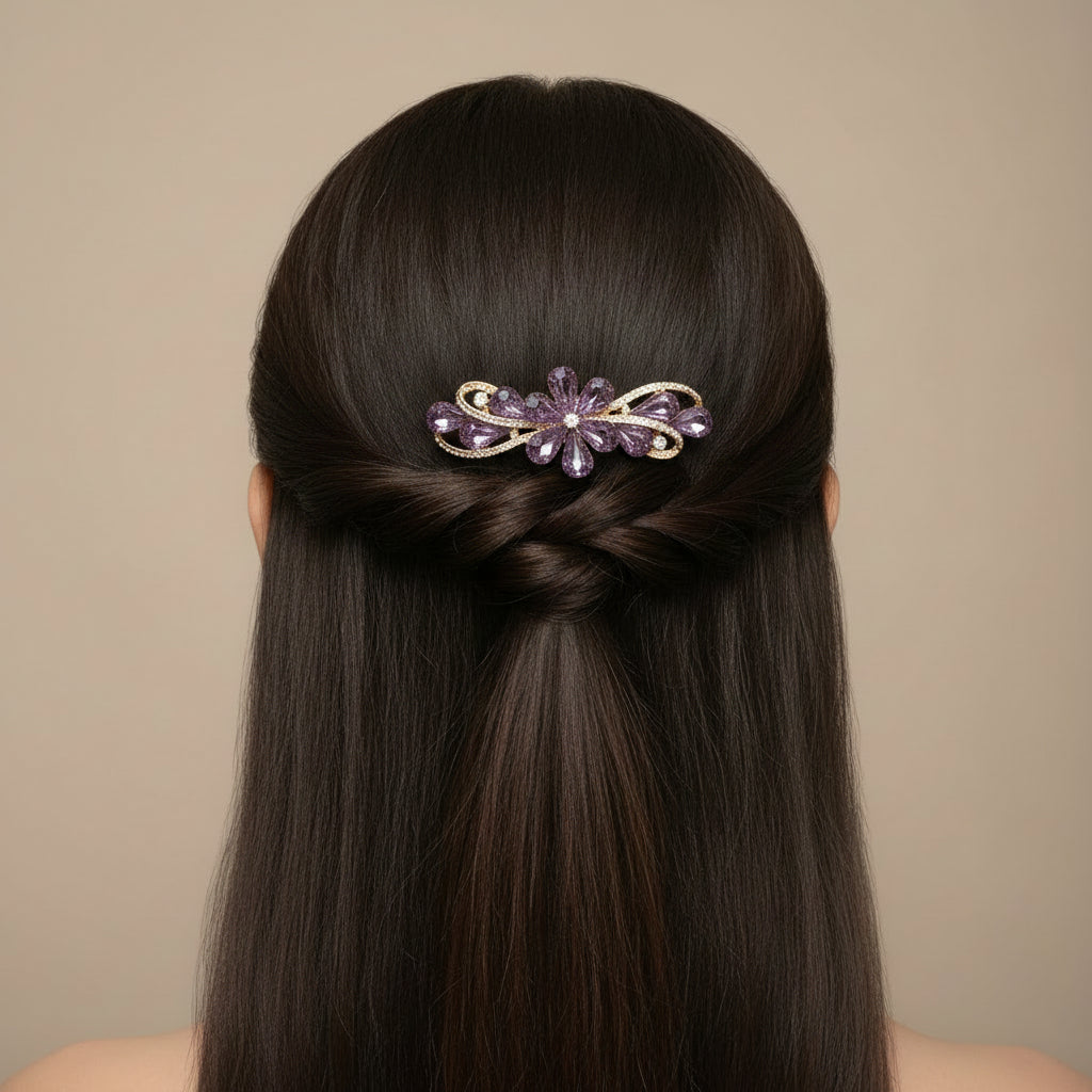 Purple Crystal Hair Clip For Women - 1pc