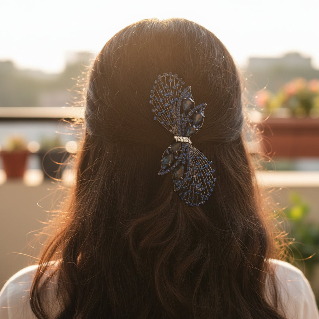 Blue Crystal Hair Clip For Women - 1pc