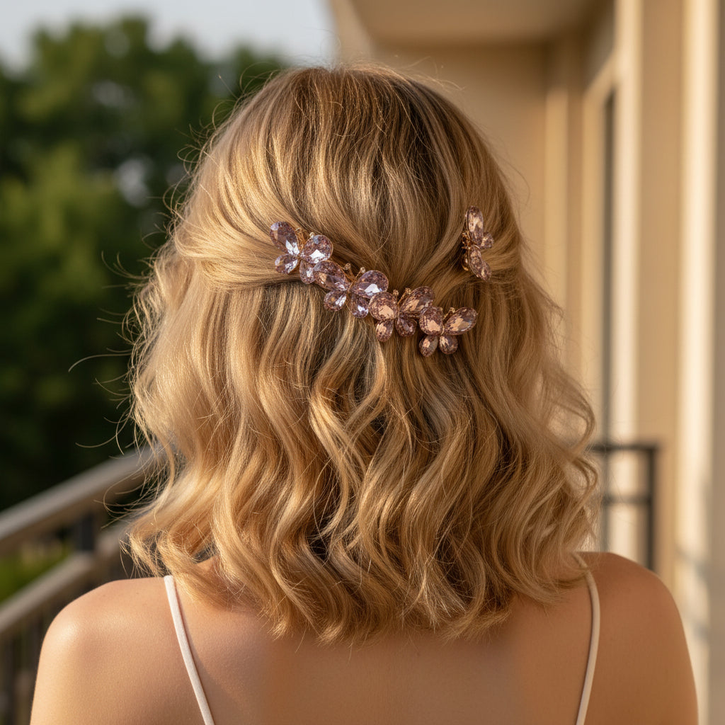 Pink Crystal Butterfly Hair Clip For Women - 1pc