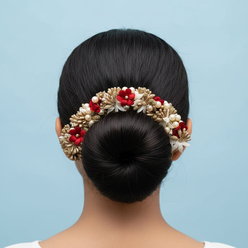 Red & Gold Hair Brooch For Women - 1pc