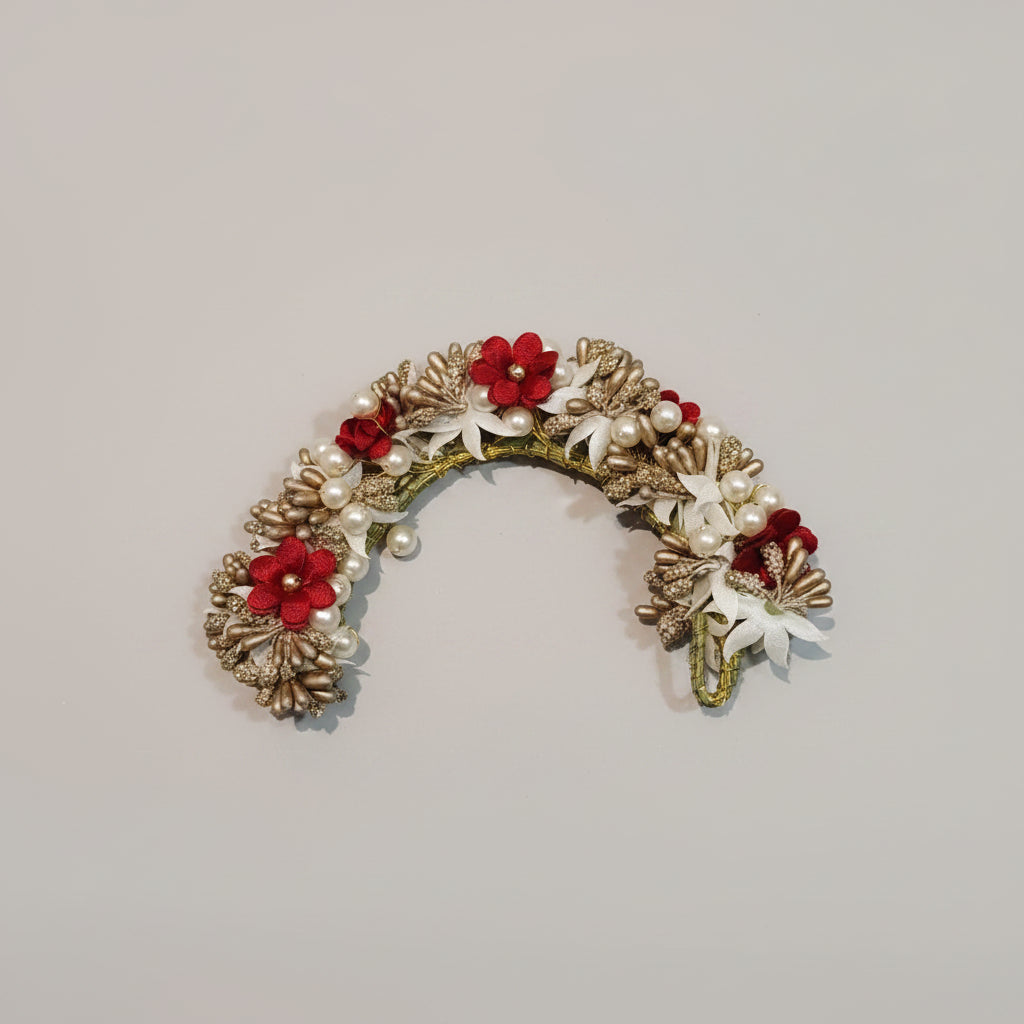 Red & Gold Hair Brooch For Women - 1pc