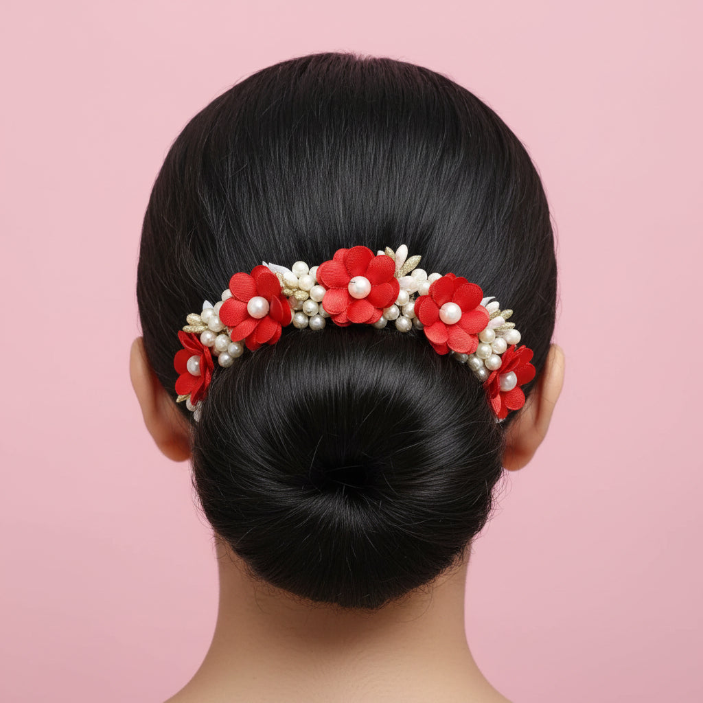 Red Flower Hair Brooch For Women - 1pc