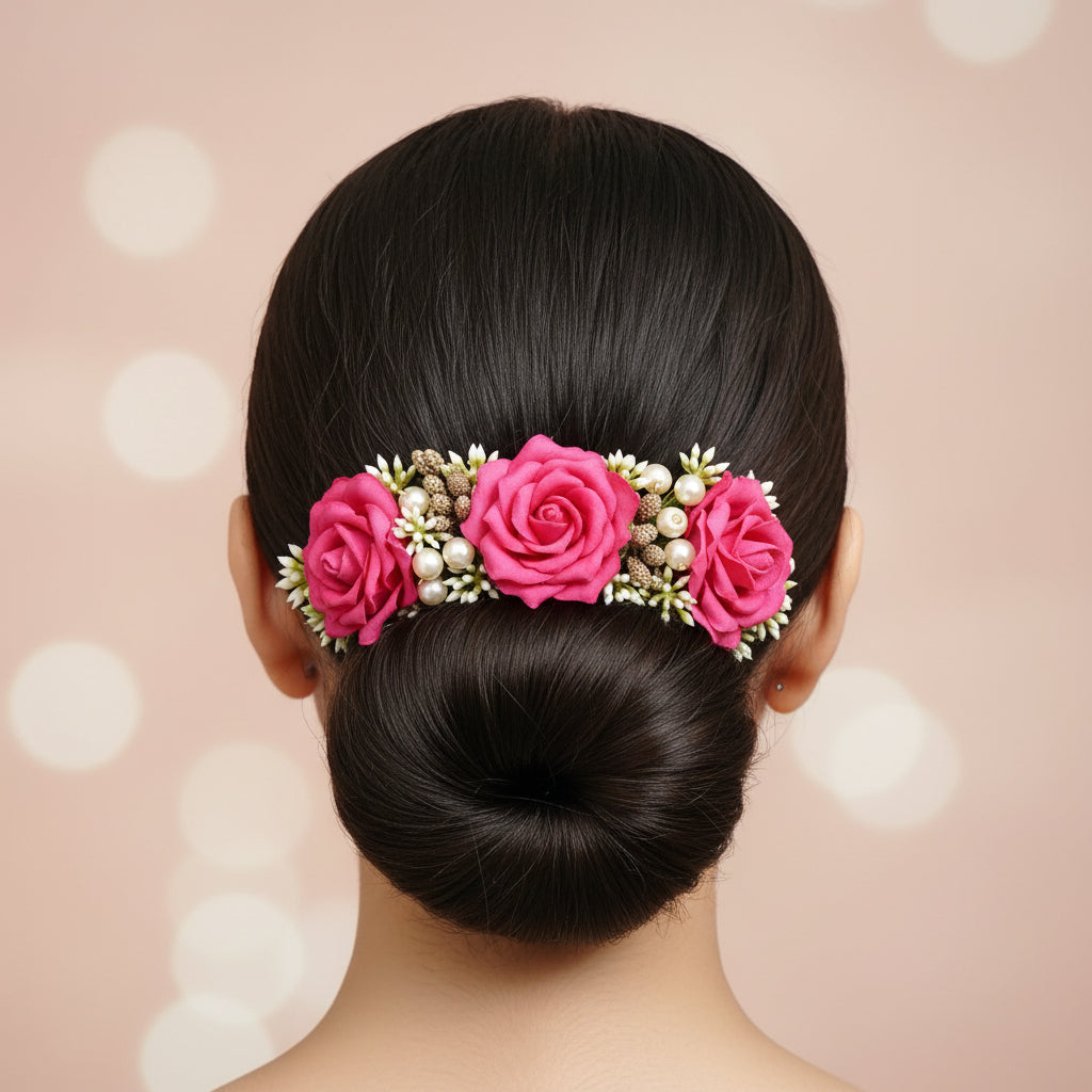 Pink Flower Hair Brooch For Women - 1 pc