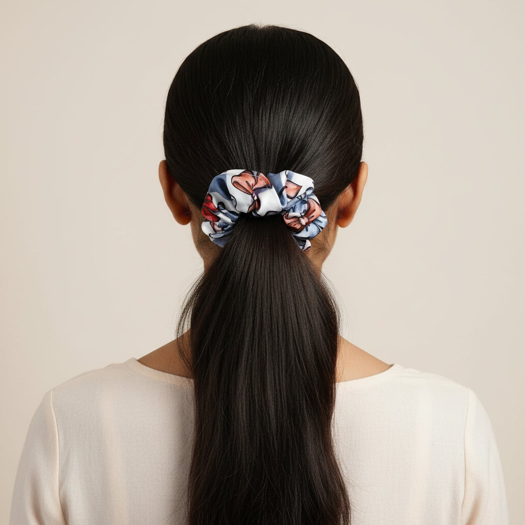 Satin Scrunchie Bow Print - 1 pc
