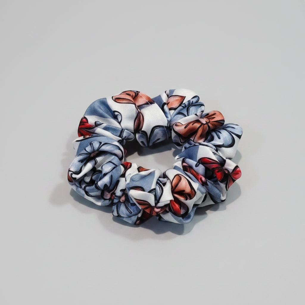 Satin Scrunchie Bow Print - 1 pc