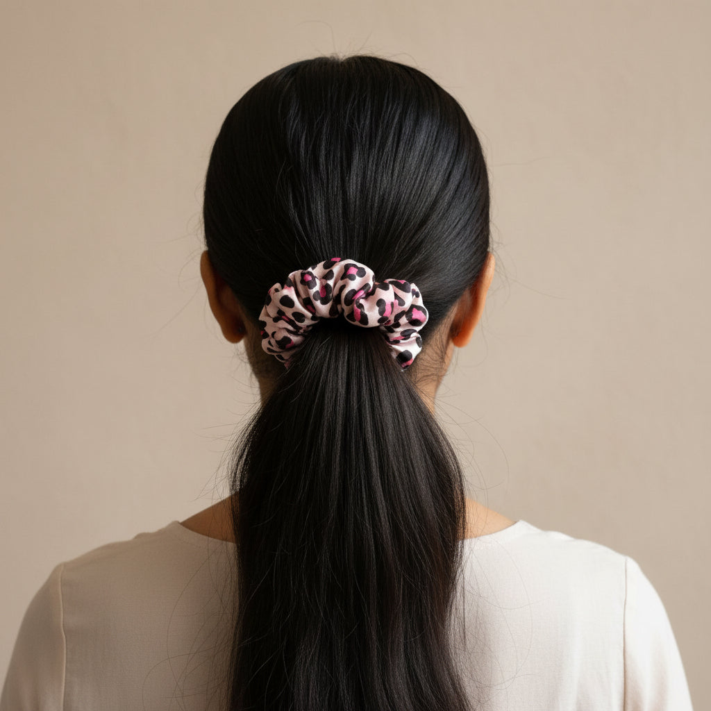 Satin Scrunchie Pink Cheetah Print - 1 pc