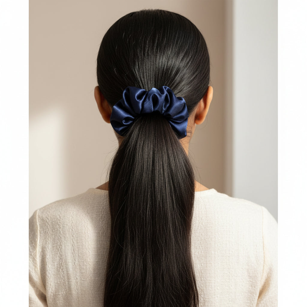 Satin Scrunchie Navy Blue Color - 1 pc