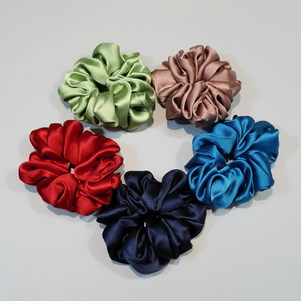 Satin Scrunchies Funky Colors - set of 5