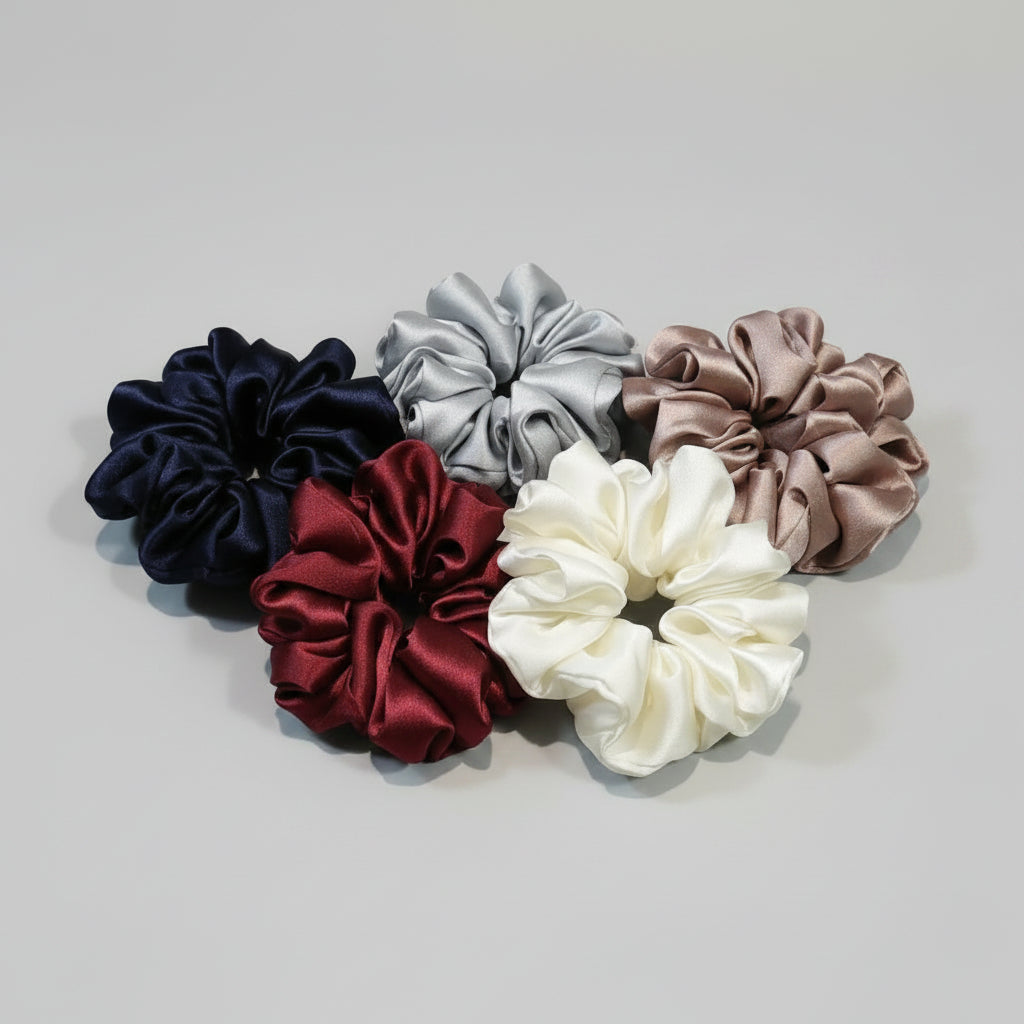 Satin Scrunchies Neutral Colors - set of 5