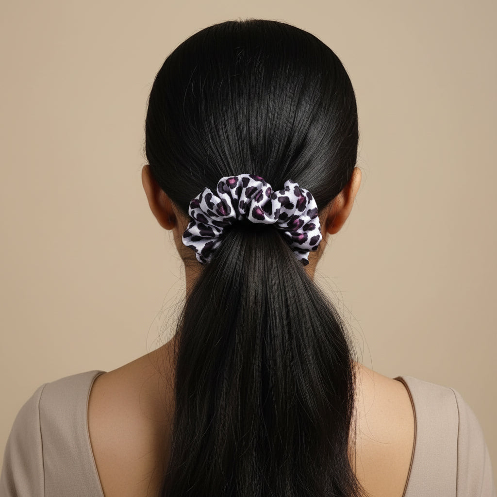 Satin Scrunchie Cheetah Print Purple - 1 pc
