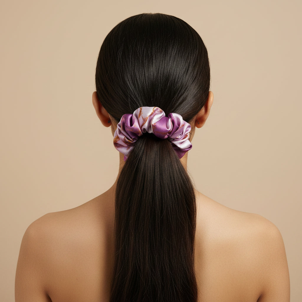 Satin Scrunchie Pink Marble Print - 1 pc