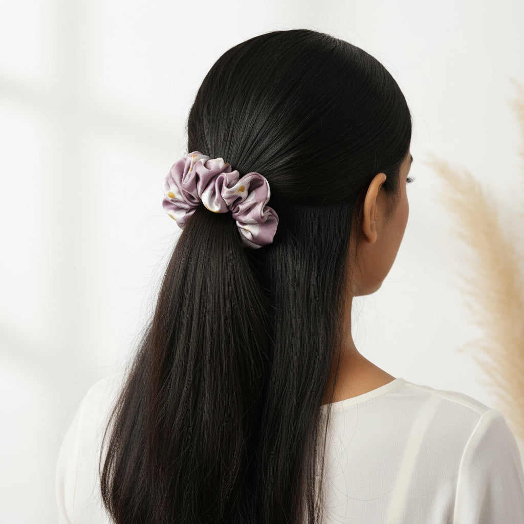 Satin Scrunchie Purple Print Floral - 1 pc