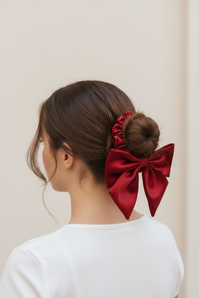Red Satin Bow Scrunchie - 1 pc