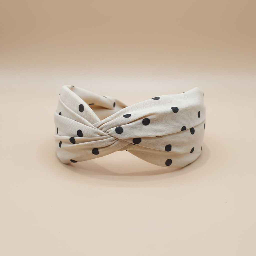 Beige Polka Dot Printed Hairband for Women & Girls - 1pc